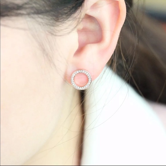 **New Luxury Diamond Sterling Silver Stud Earrings - Picture 3 of 3